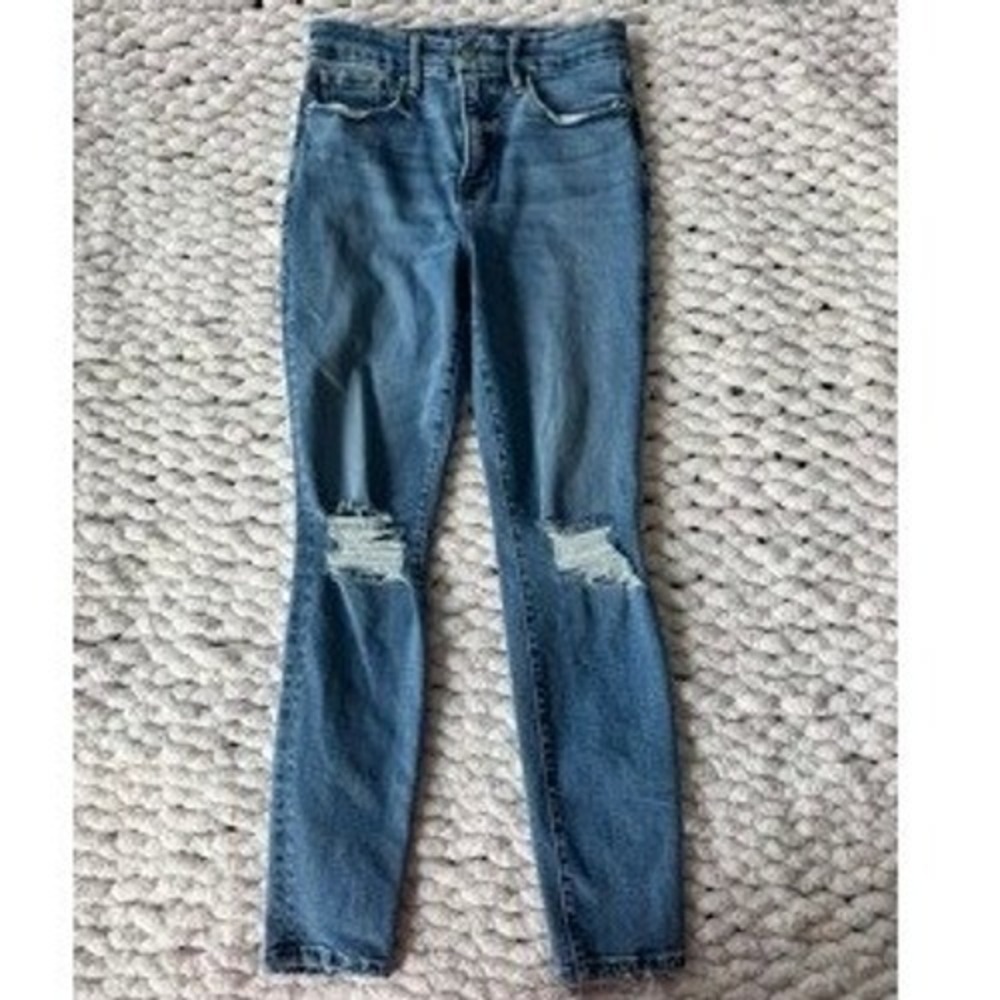 Good American Womens Blue Distressed Ripped Skinny‎ Jeans Size 6